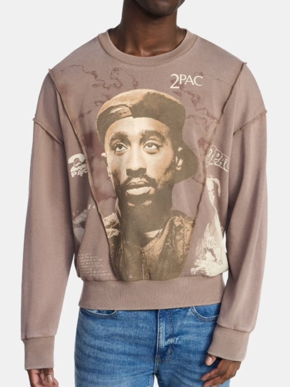 Tupac Men's Crew Neck Long Sleeve 2Pac Pullover Sweatshirt, Brown, Size 3XL NWT